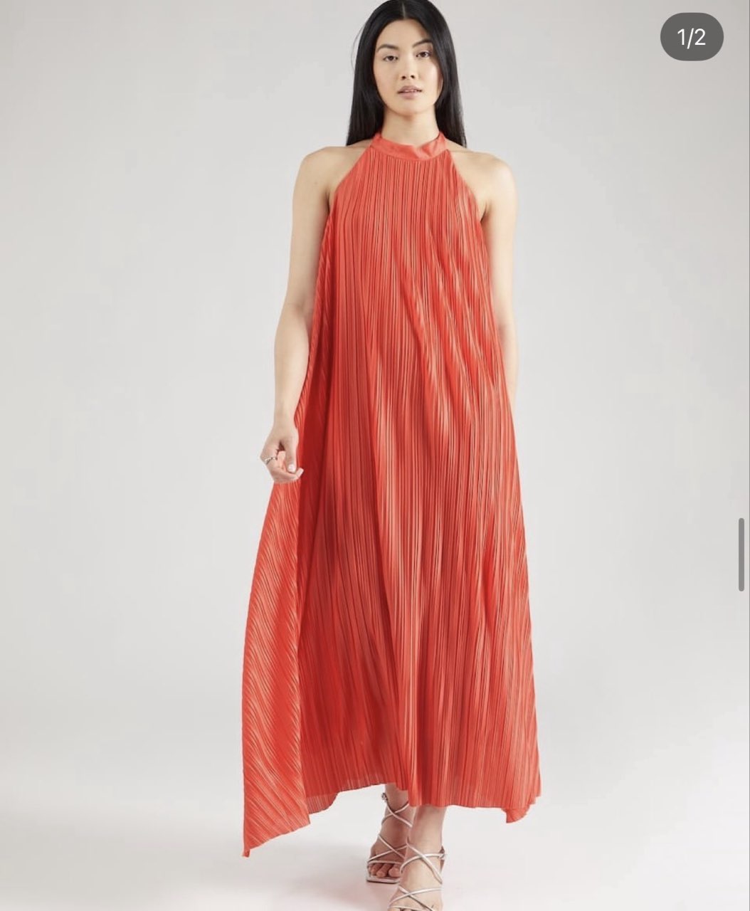 Coral Pleated Halter Maxi Dress