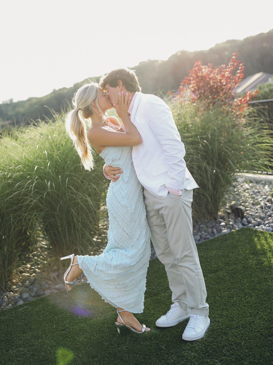 Light Blue Ruffled Strapless Midi Dress