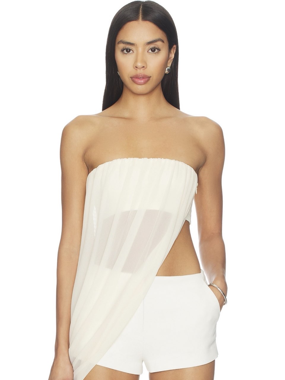 Cream Draped Strapless Top
