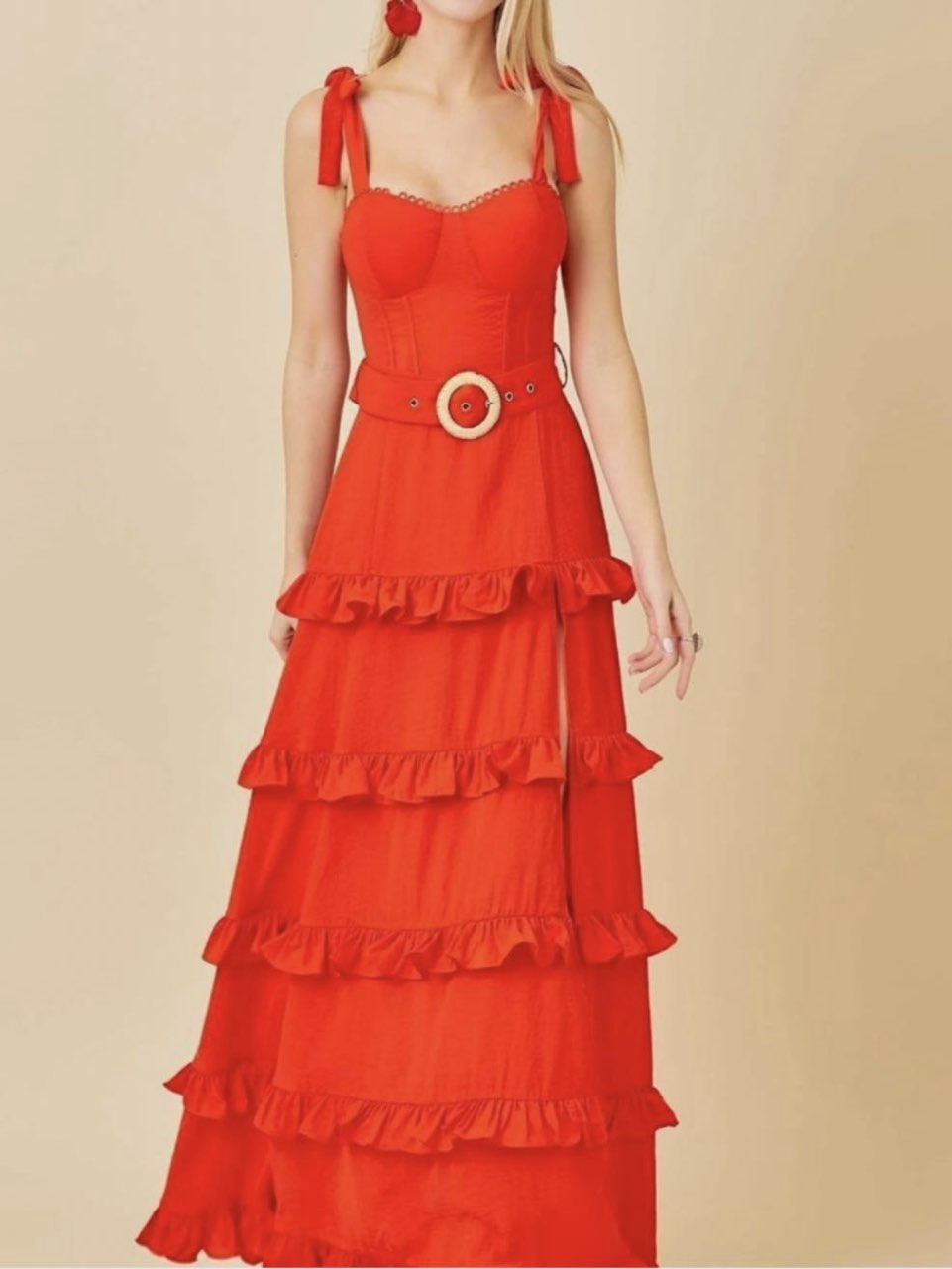 Red Ruffle Maxi Dress