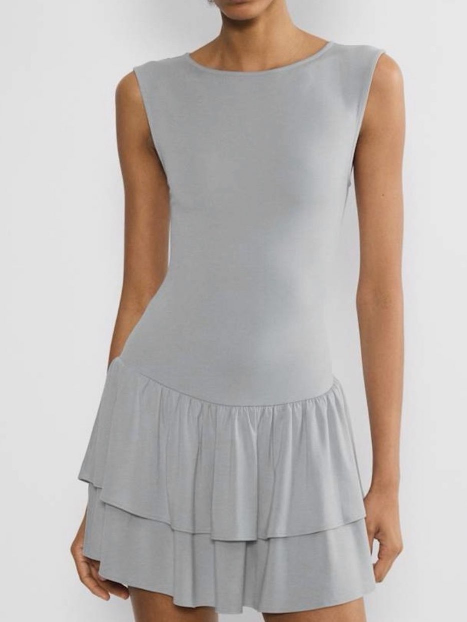 Light Grey Sleeveless Tiered Ruffle Mini Dress