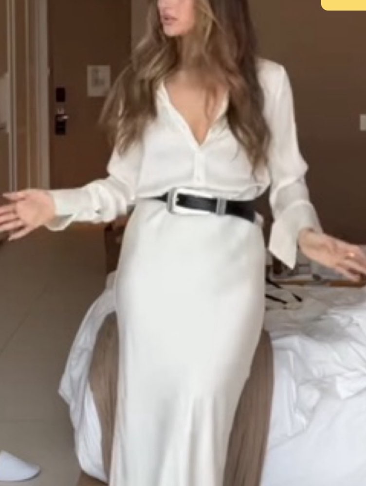 Cream Satin Shirt and Midi Skirt Set