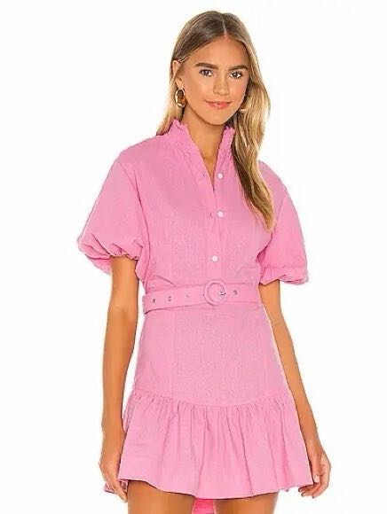 Pink Puff Sleeve Mini Dress