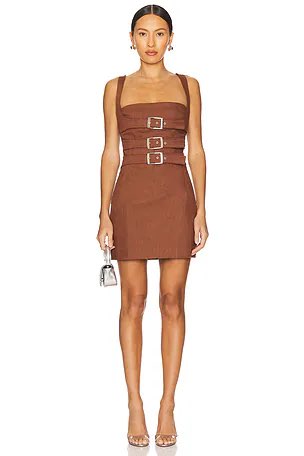 BY. DYLN Rust Brown Buckle Detail Mini Dress