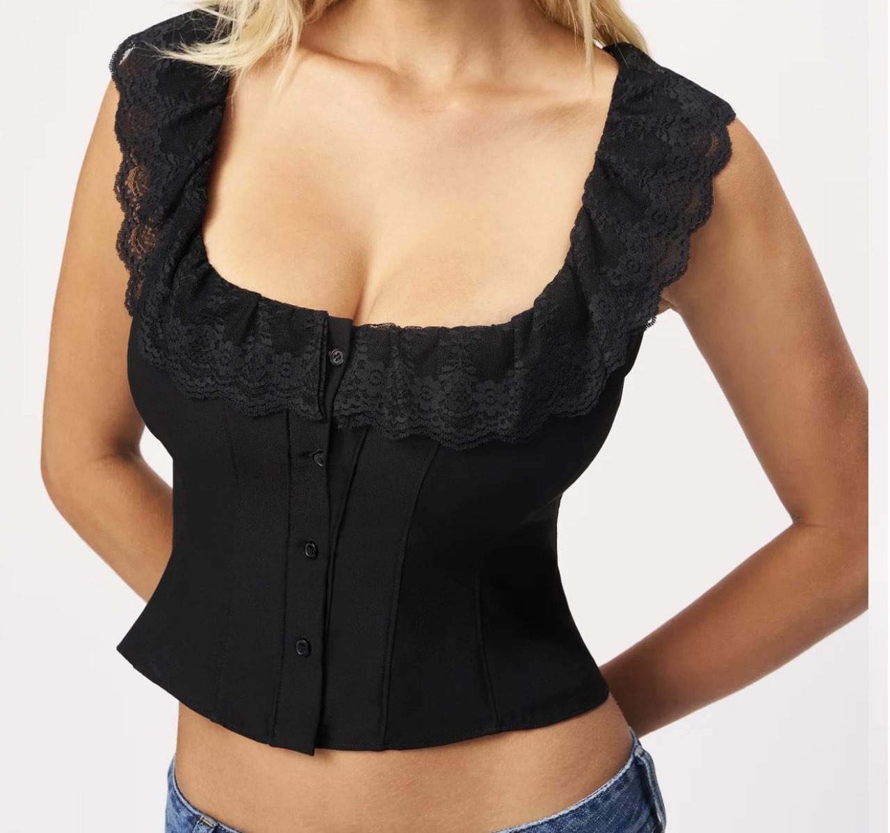 Black Lace Ruffle Corset Top