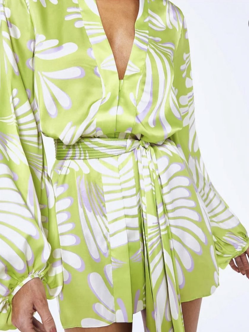 Lime Green Tropical Print Wrap Romper