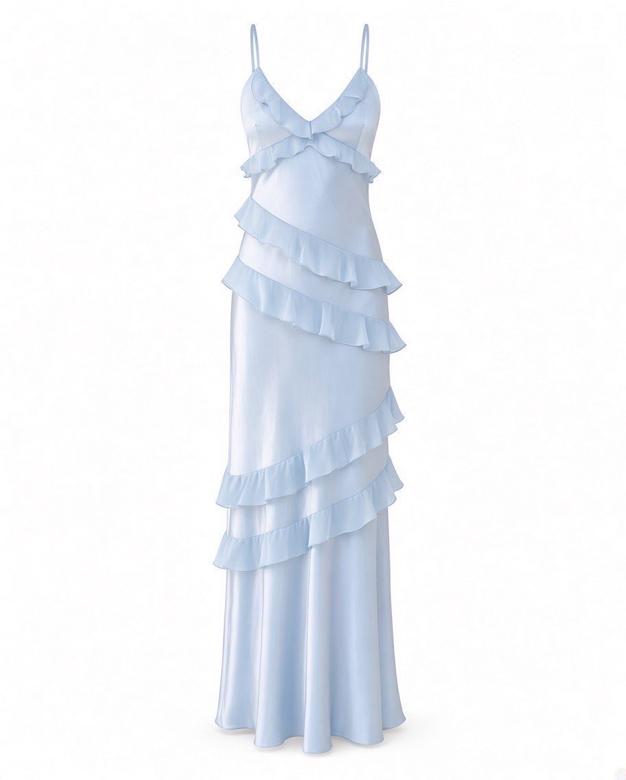 Light Blue Ruffled Maxi Dress