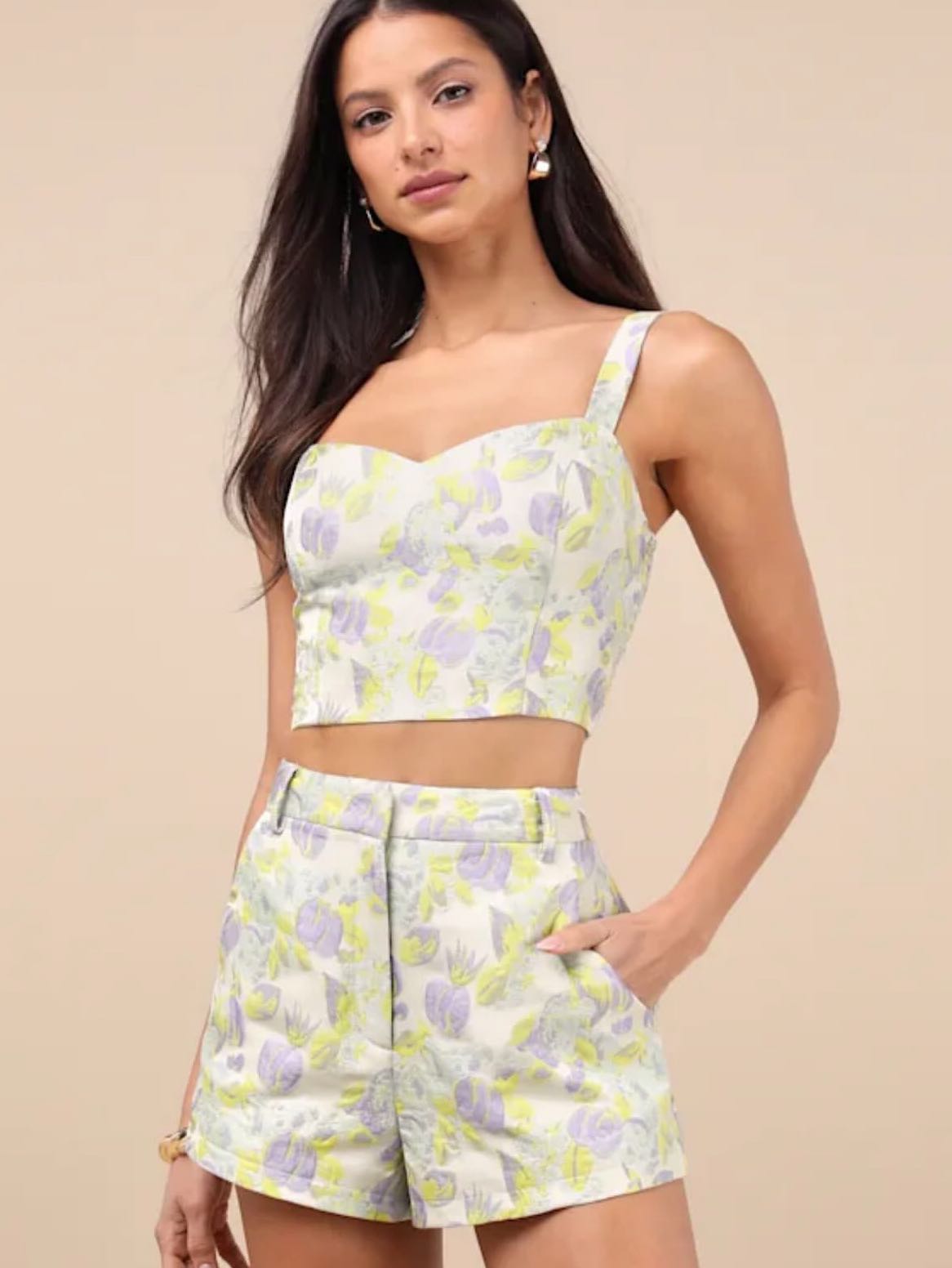 Yellow and purple floral short set