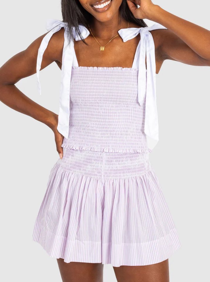 Lavender Striped Smocked Cece Top (blue straps) and Erica Skirt Set
