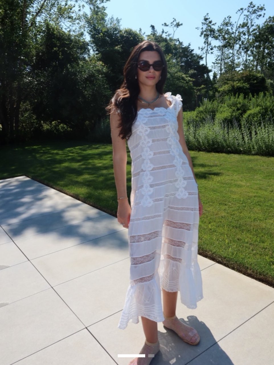 White Lace Ruffle Midi Dress