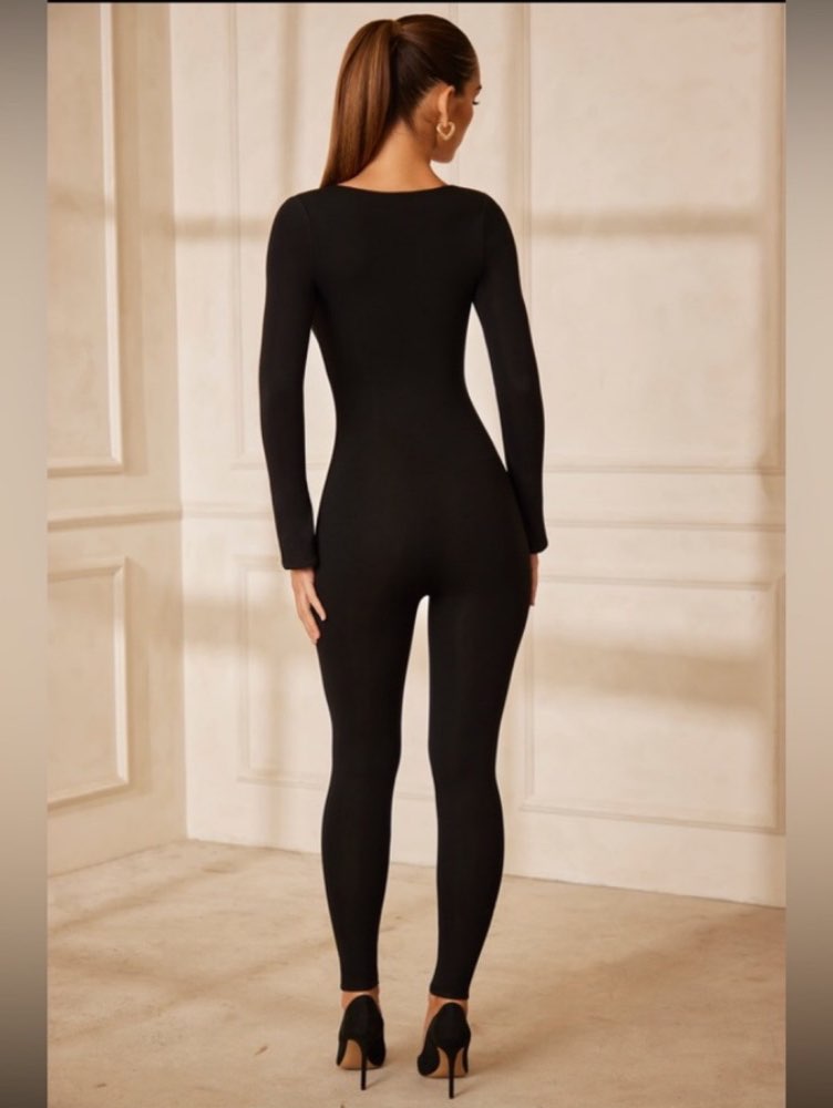 Black Sweetheart Neck Long Sleeve Jumpsuit