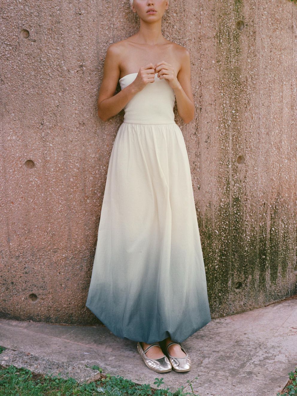 Strapless Blue Ombré Maxi Dress