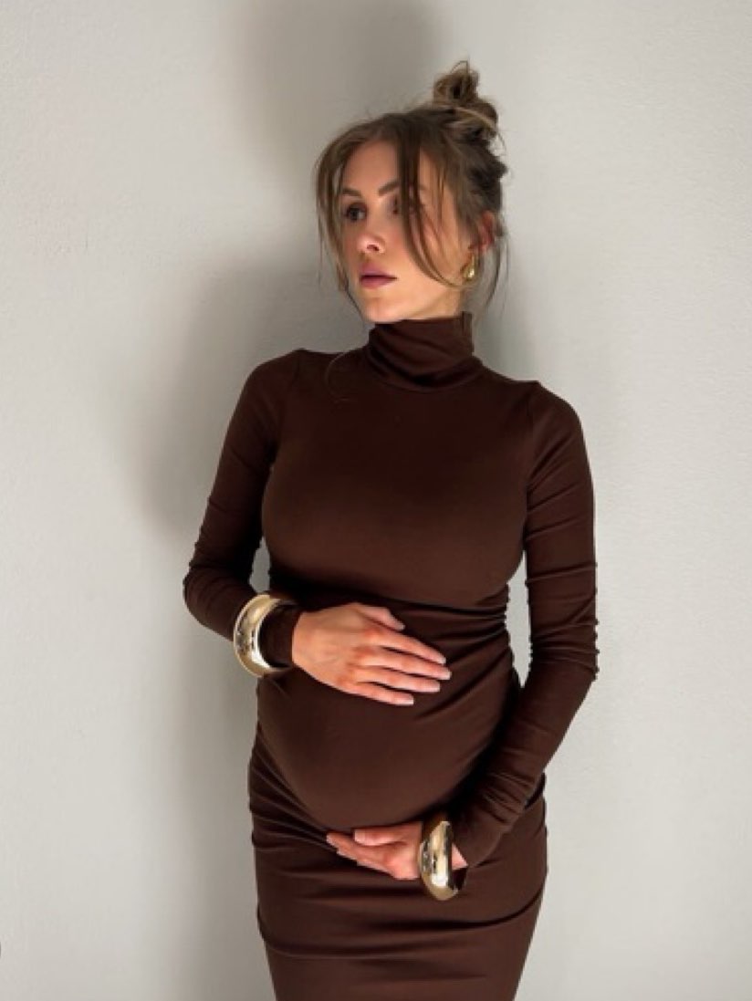 Brown Turtleneck Bodycon Midi Dress