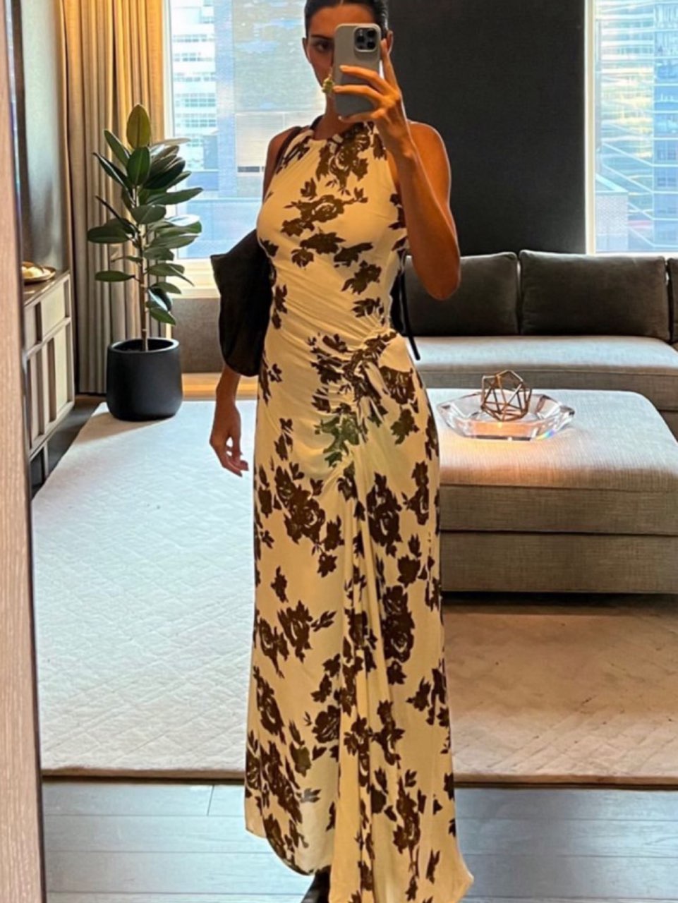 Loewe White & Olive Floral Halter Maxi Dress