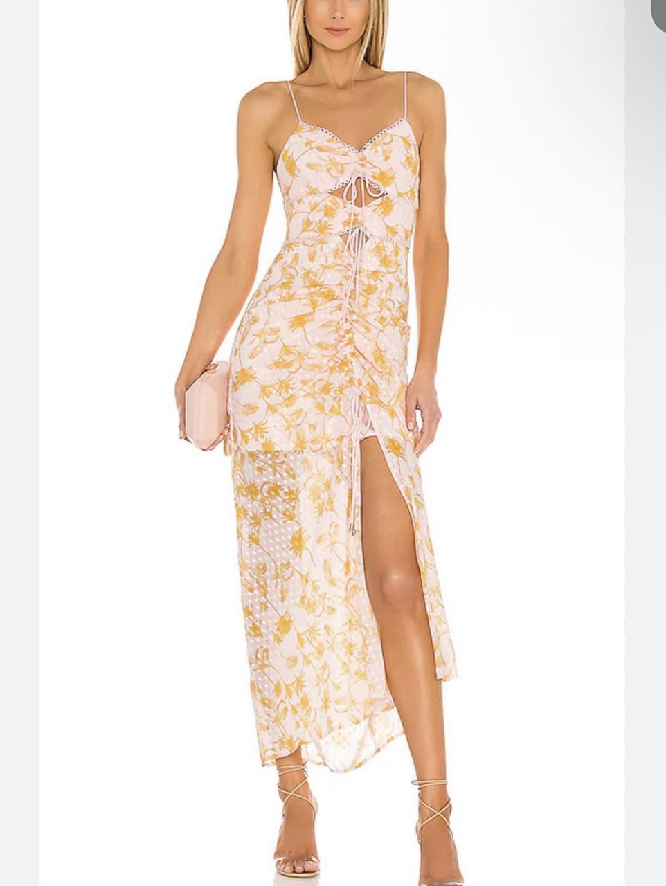 Floral Cut-Out Ruched Midi Dress