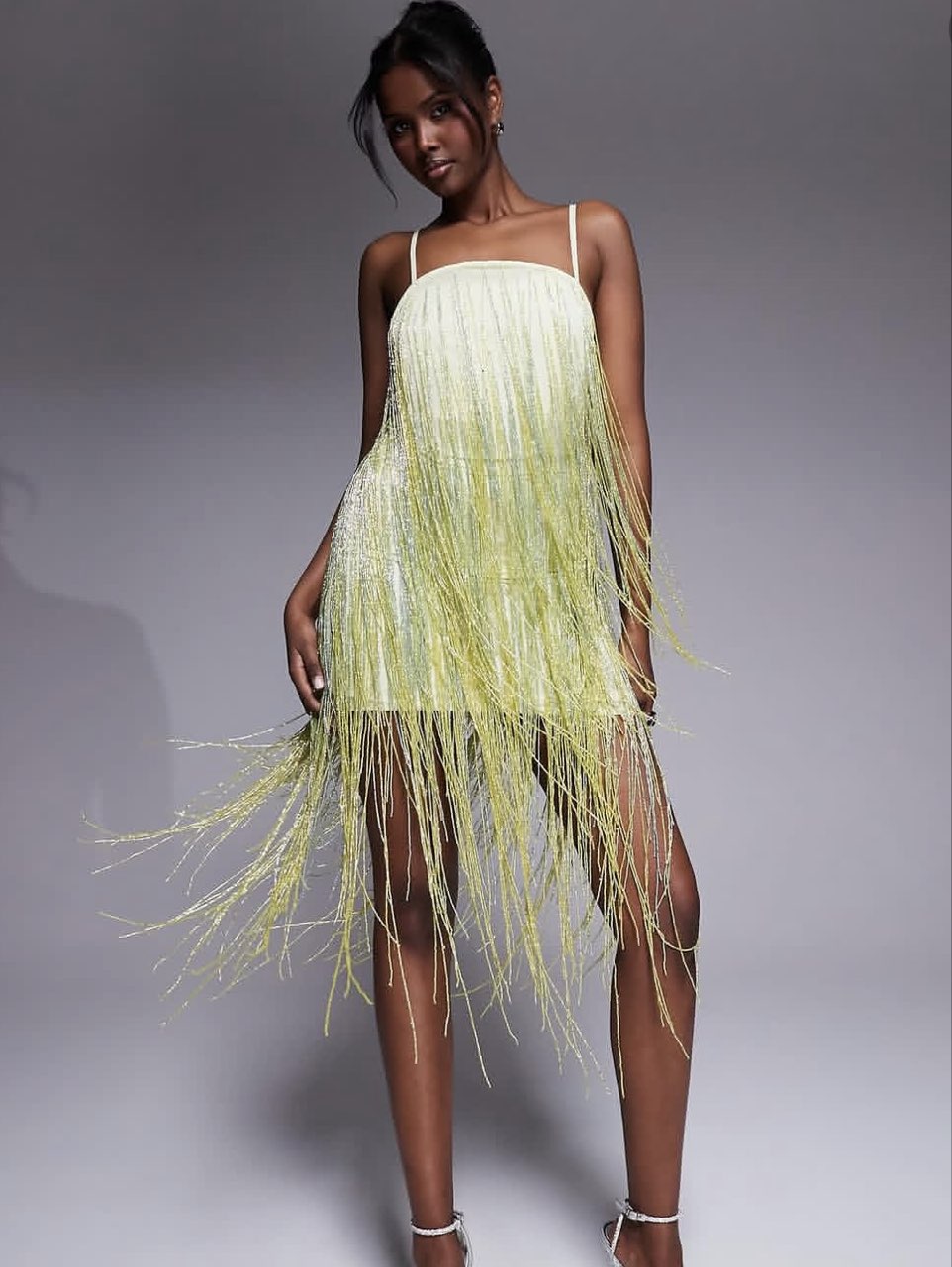 Lime Green Fringe Mini Dress