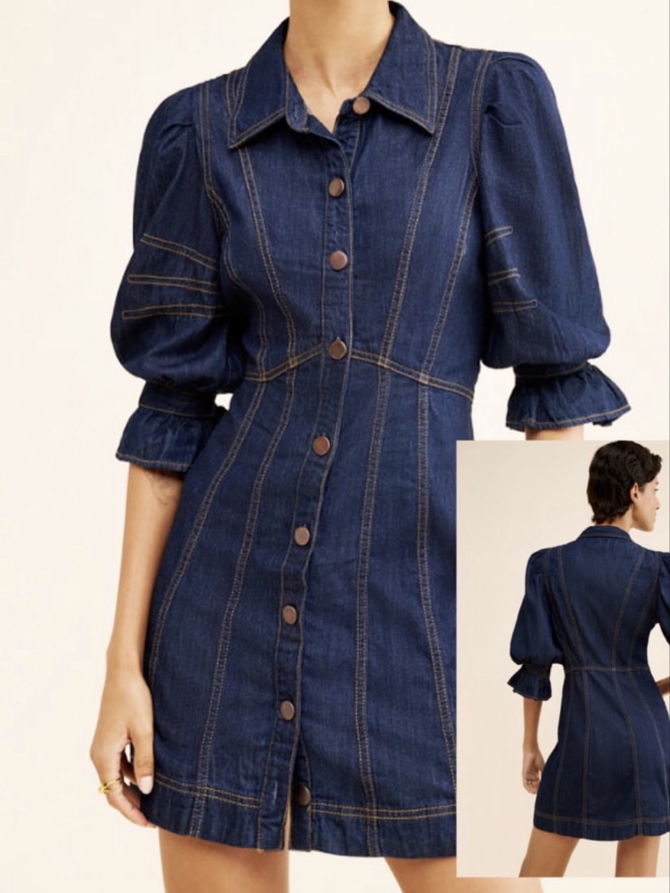 Dark Wash Denim Puff Sleeve Mini Dress