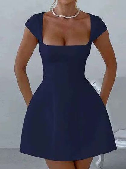 Royal Blue Square Neck Mini Dress