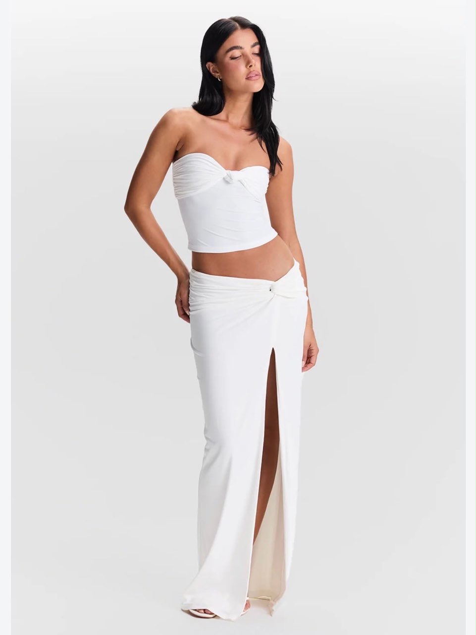 White Ruched Two-Piece Set
