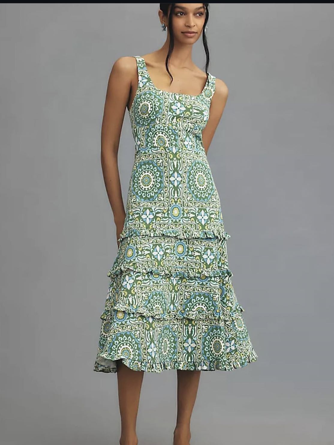 Green Patterned Midi Dress
