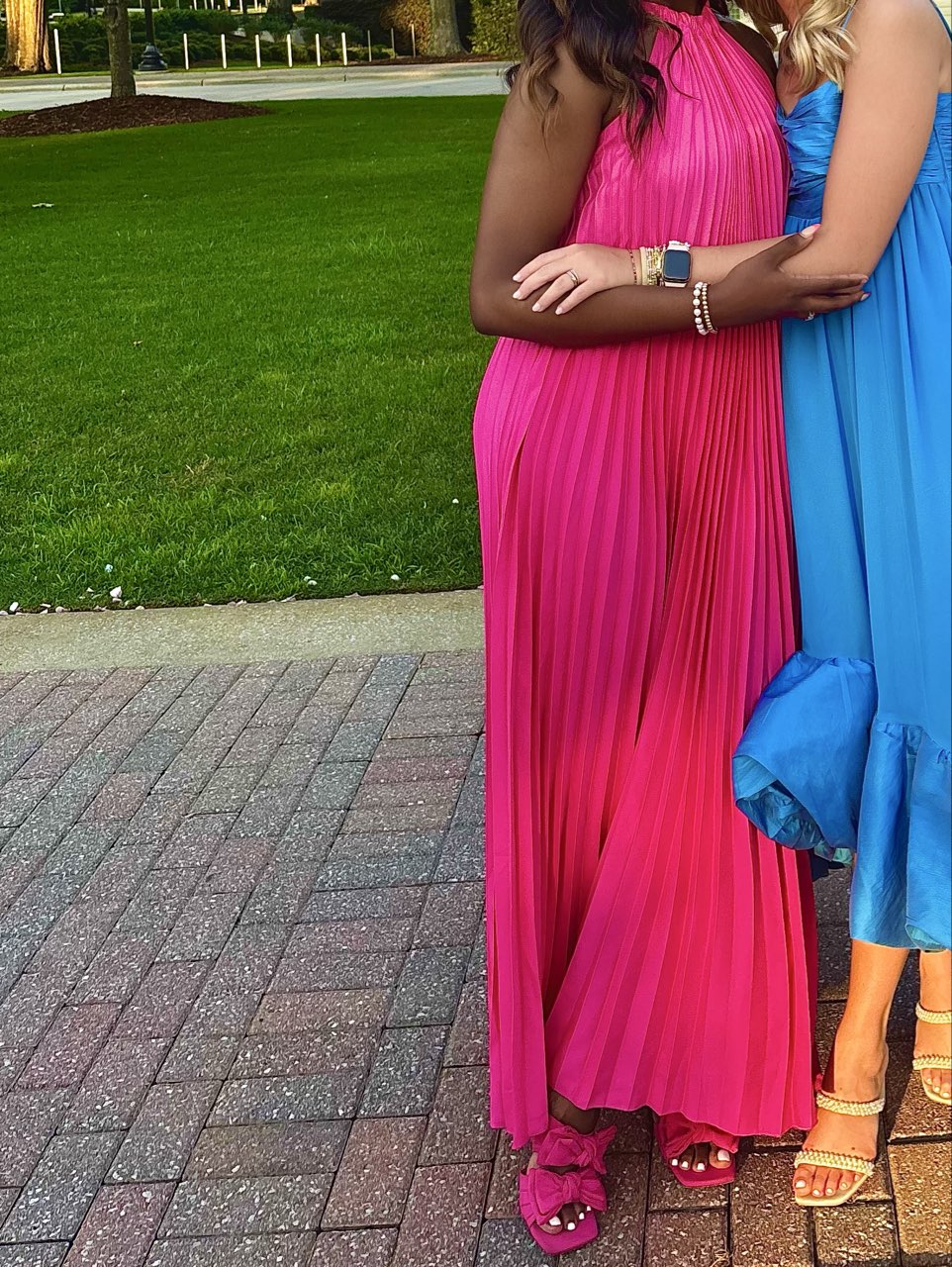 Hot Pink Pleated Halter Maxi Dress
