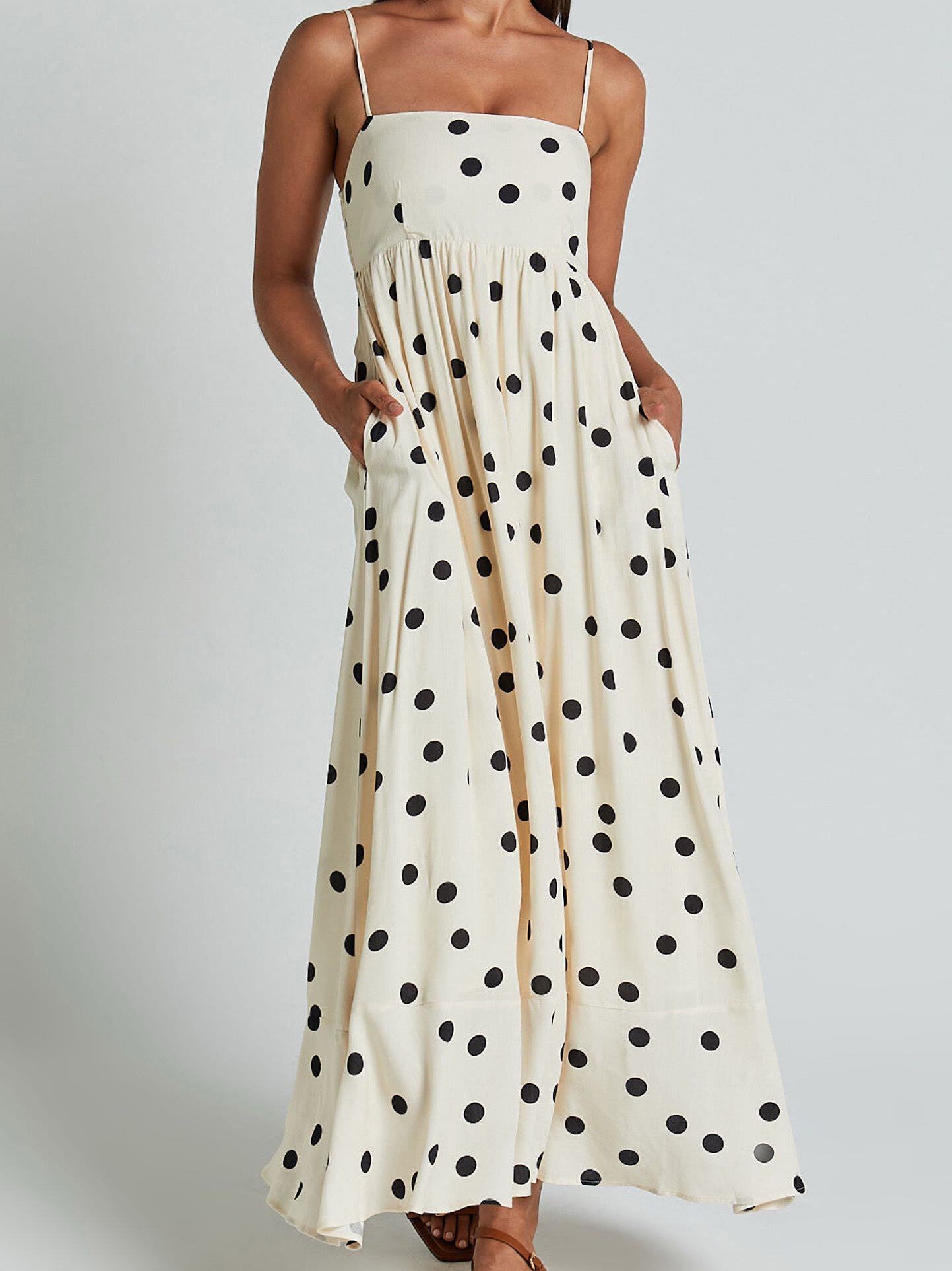 Polka Dot Maxi Dress with Pockets