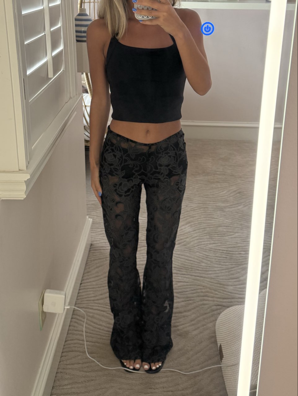 Black Floral Lace Flare Pants