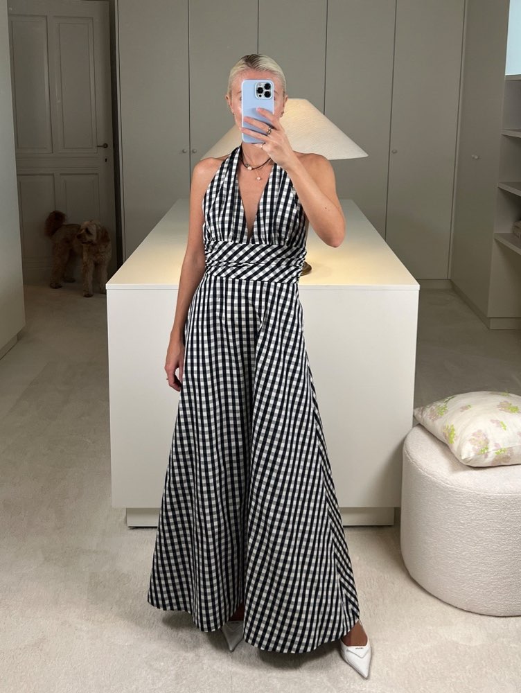 Black and White Gingham Halter Maxi Dress