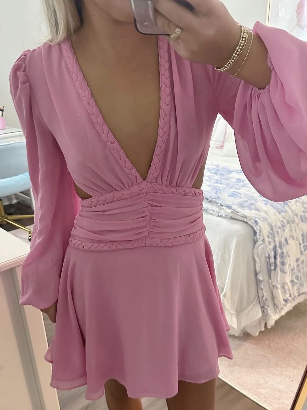 Pink Long-Sleeve Mini Dress