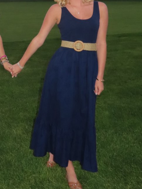 J Crew Navy Eyelet Mixed-Media Midi Dress