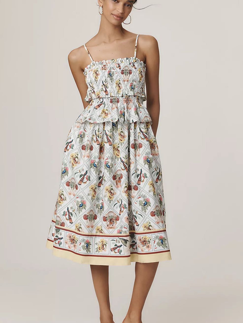 Smocked Peplum Midi Dress