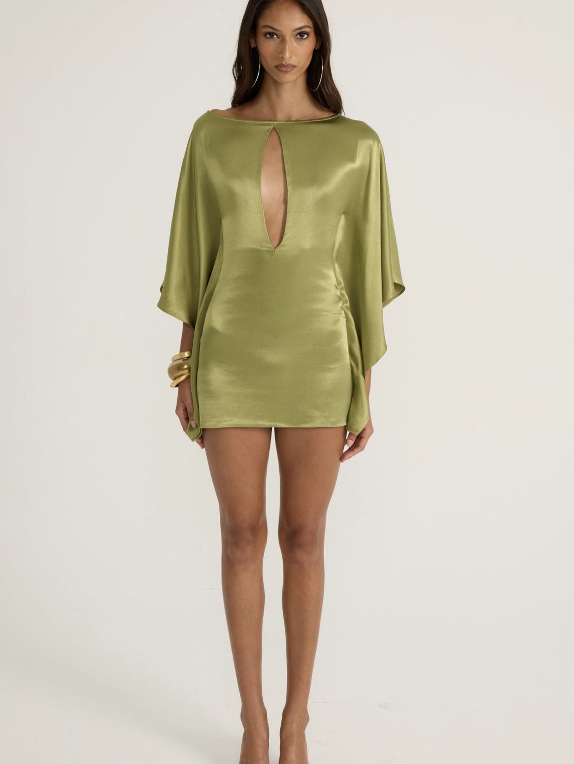 Satin Mini Dress with Draped Sleeves