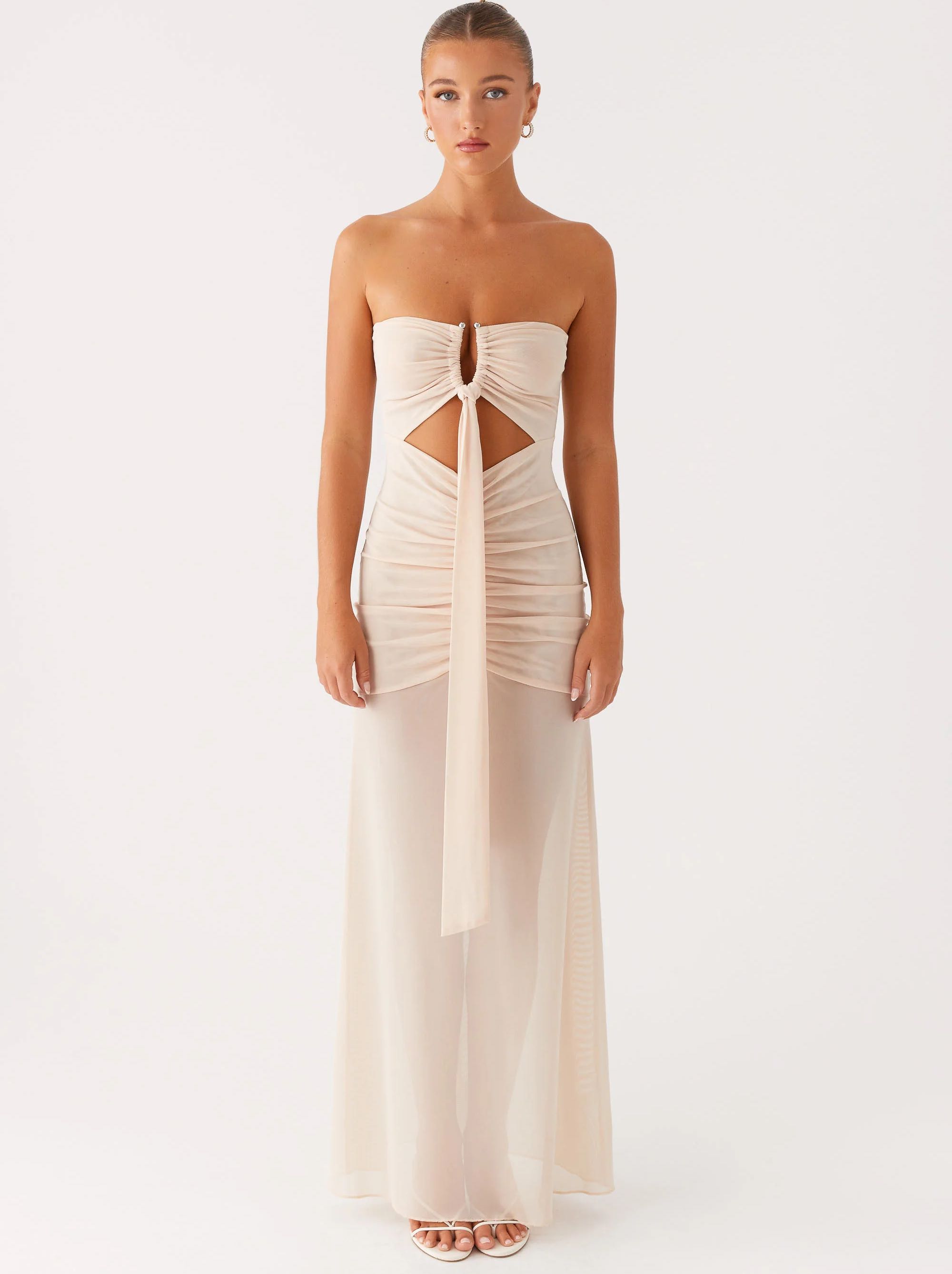 Beige Strapless Cutout Dress