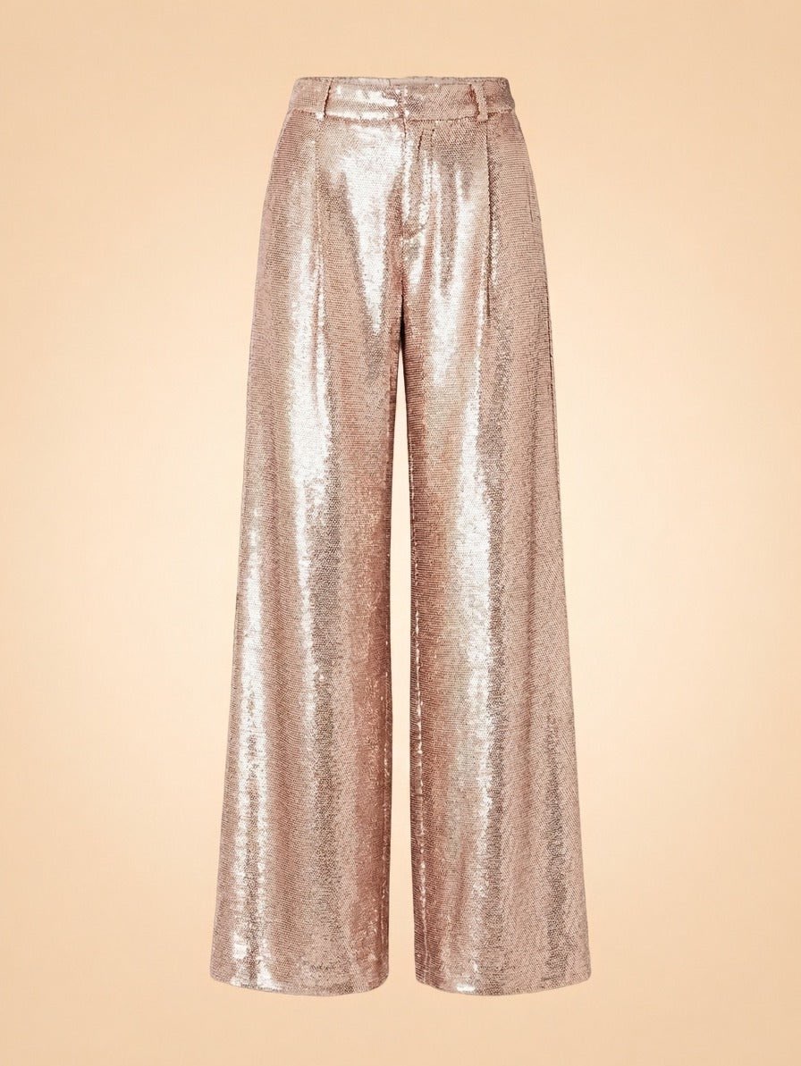 Rose Gold Sequin Wide-Leg Pants