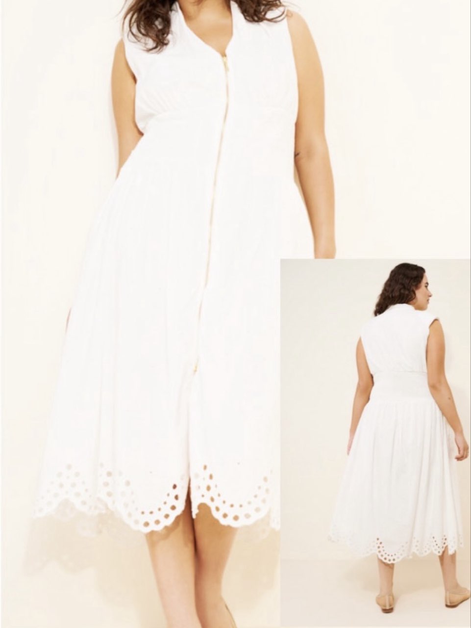 White Eyelet Zipper Midi Dress