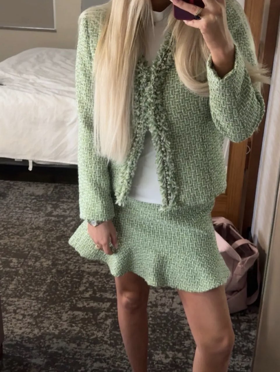 Mint Green Tweed Skirt Suit Set