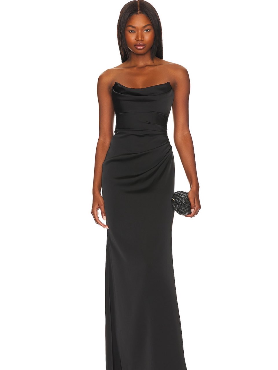 Black strapless satin gown