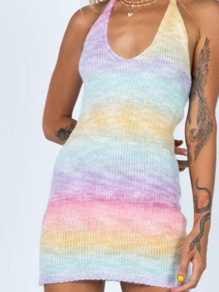 Rainbow Halter Mini Dress