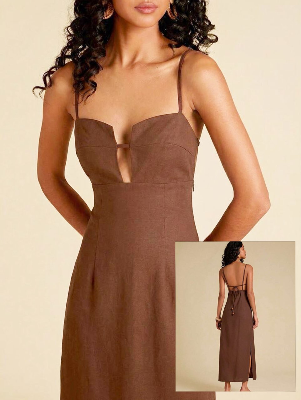 Rust Brown Cutout Tie-Back Midi Dress