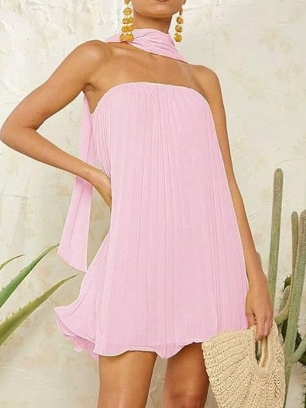 Pink tie neck dress