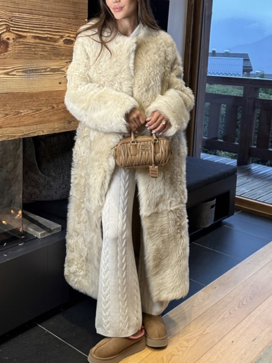 Cream Faux Fur Longline Coat