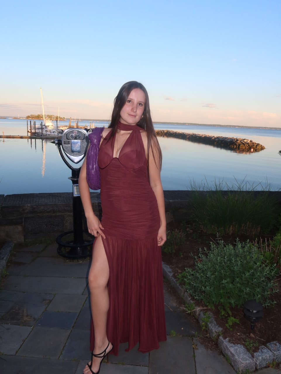 Burgundy Ruched Halter Maxi Dress