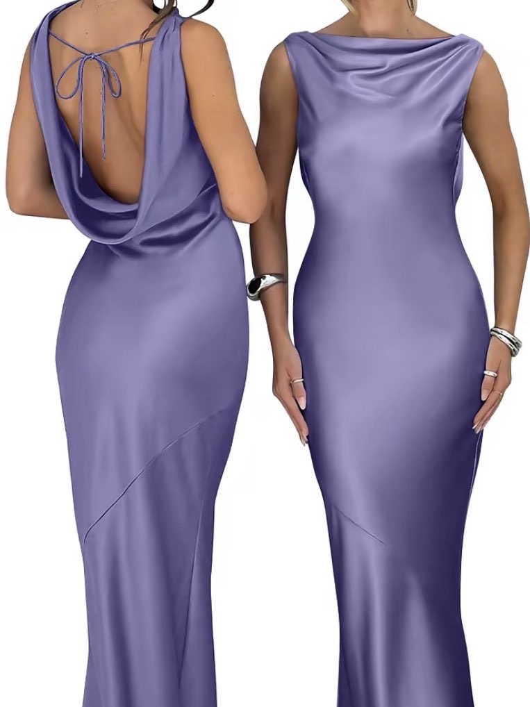 Lavender Satin Cowl Neck Dress