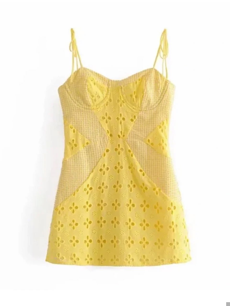 Yellow Eyelet Mini Dress
