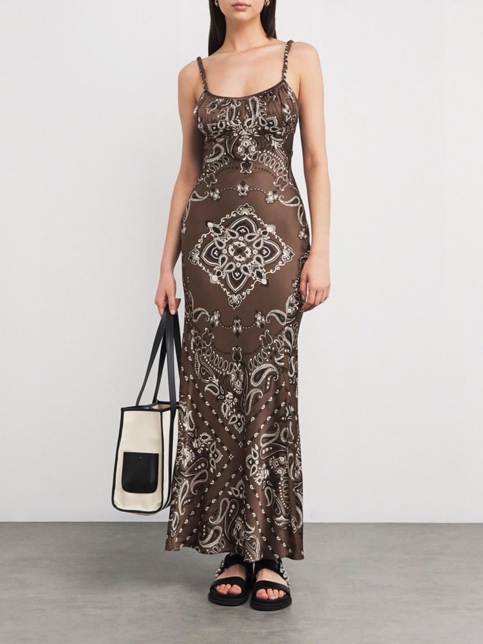 Brown Bandana Print Maxi Dress