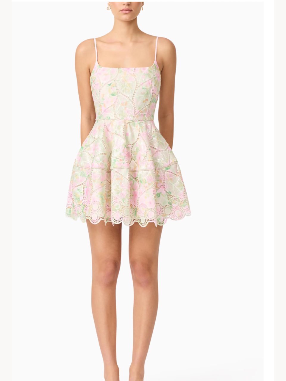 Pastel Embroidered Scalloped Mini Dress