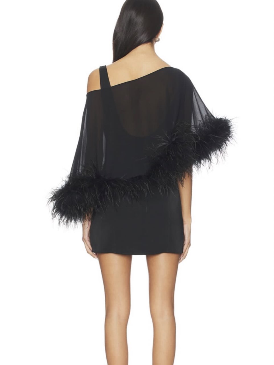 Black Feather Trim Mini Dress