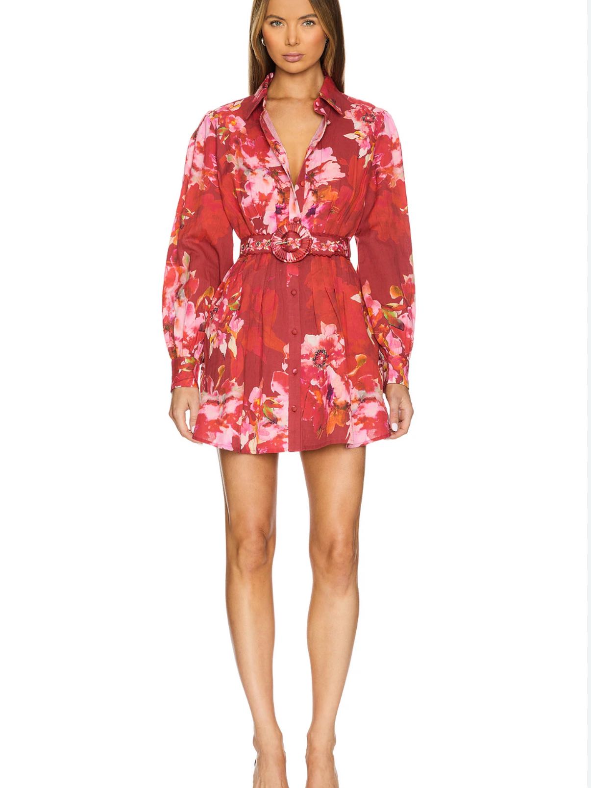 Hemant and Nandita Short Red Buckle Floral Dress