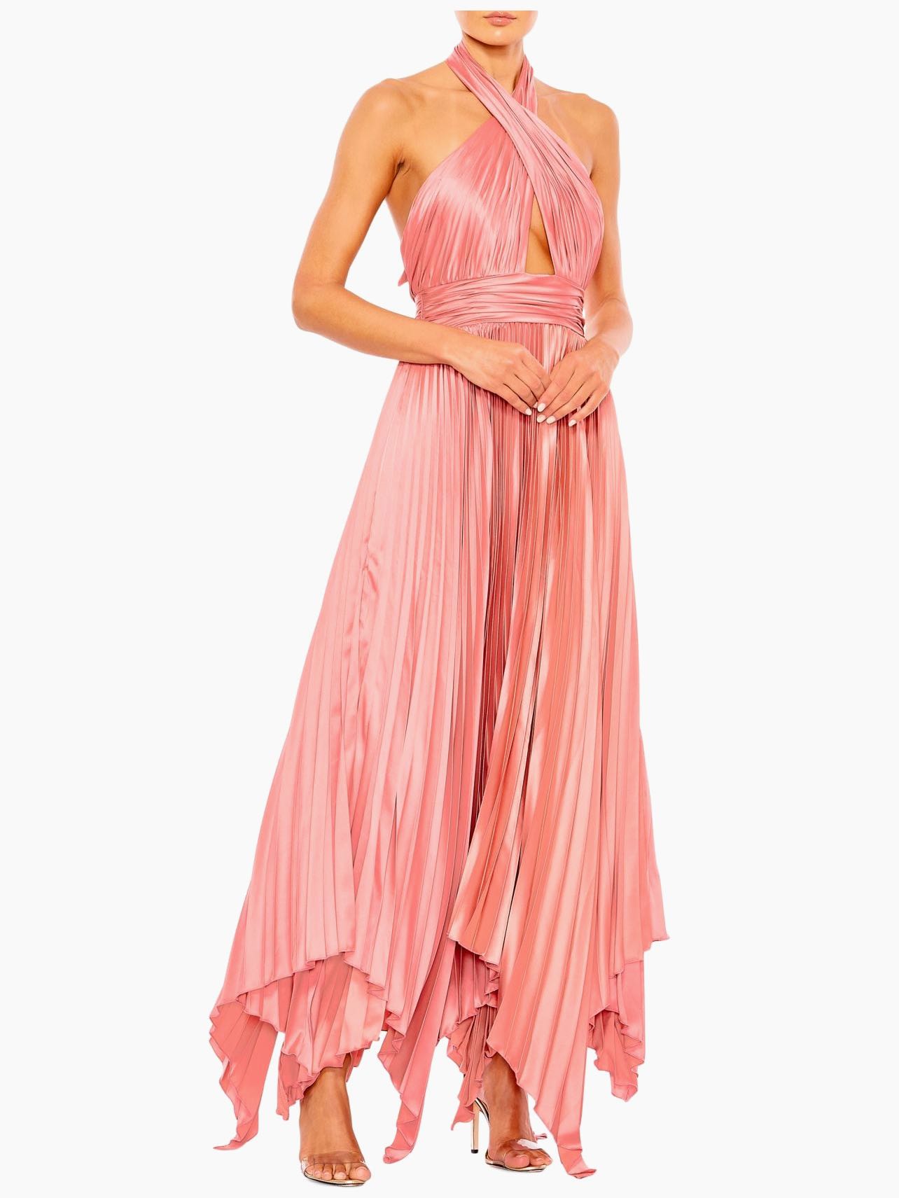 Mac Duggal Pleated Satin Halterneck Gown