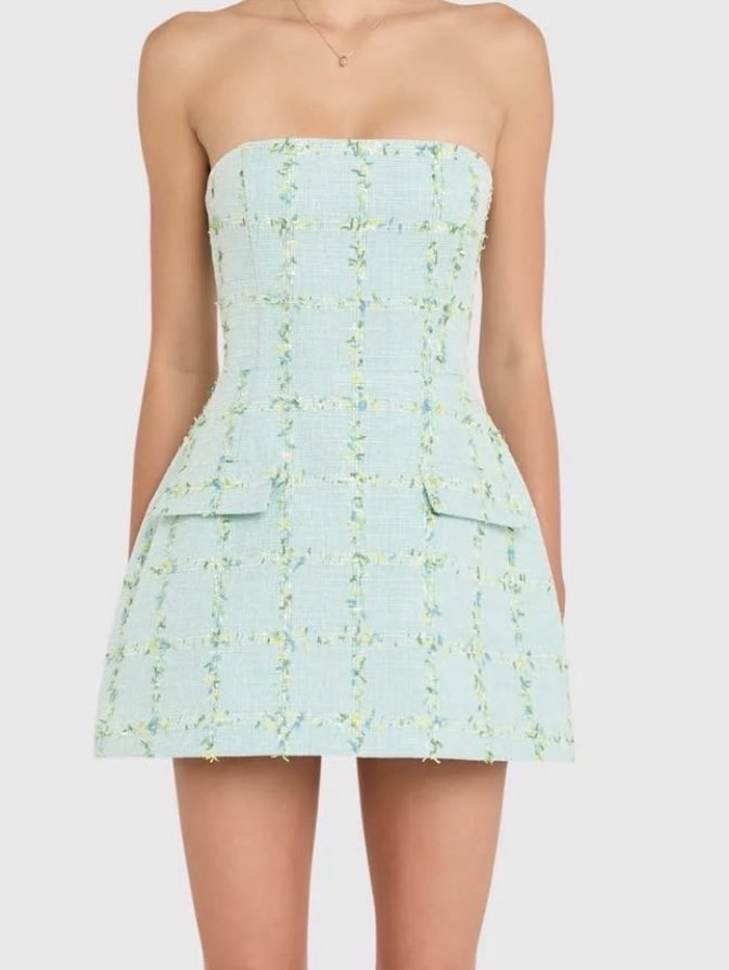 Mint Green Tweed Strapless Mini Dress